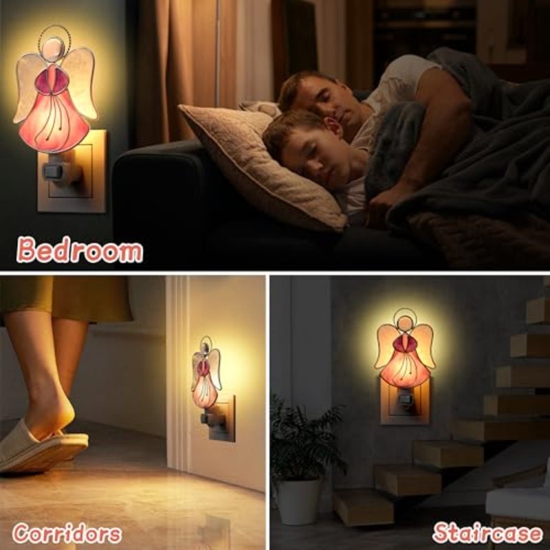 Night Lights Plug into Wall, Stained Glass Plug in Night Light for Wall Socket Decorative Nightlight for Bedroom Hallway Kitchen Home Gifts for Mom Mother`s Day Birthday Christmas - Image 3