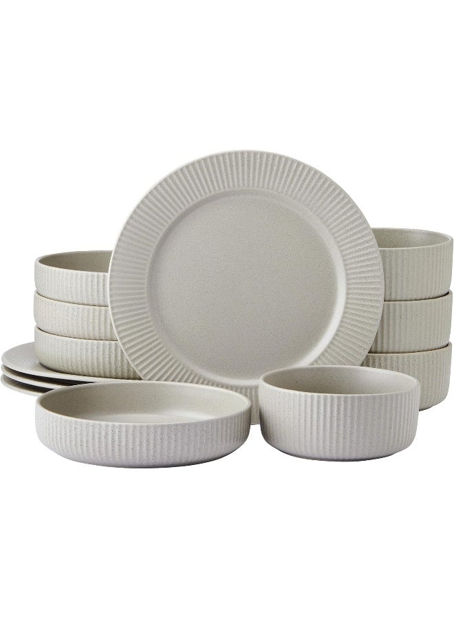 Pfaltzgraff Tranquility 12 Piece Plates Bowls Dinnerware Set Service for 4 Cream - Image 1