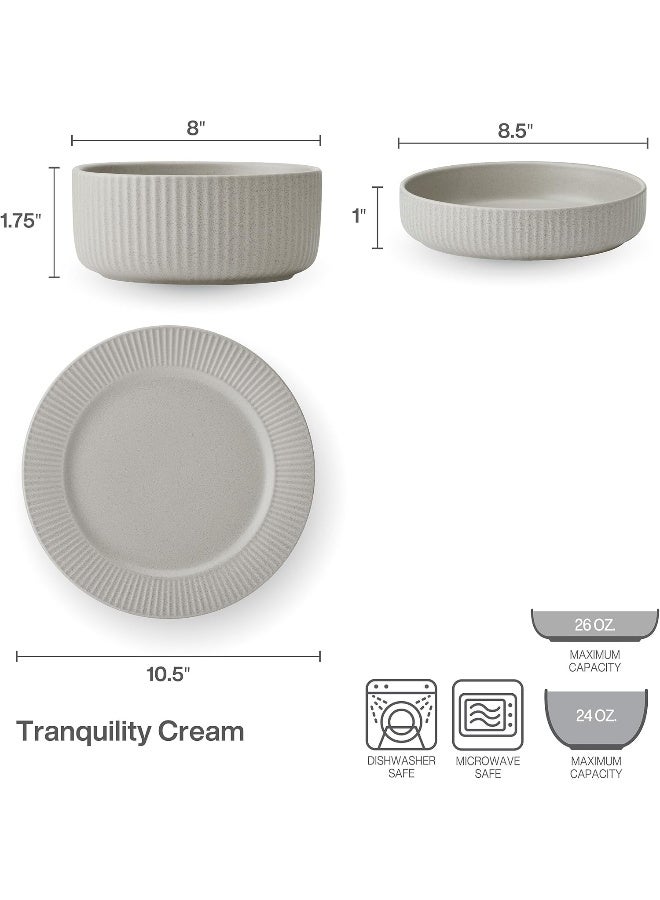 Pfaltzgraff Tranquility 12 Piece Plates Bowls Dinnerware Set Service for 4 Cream - Image 4