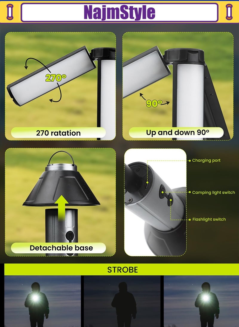 NajmStyle Telescopic Camping Light, 3000mAh Rechargeable Camping Lantern - 2 Dimmable Modes & 3 Flashlight Modes, IPX4 Waterproof, Portable Collapsible Light for Camping, Hiking, Home Emergency - Image 2