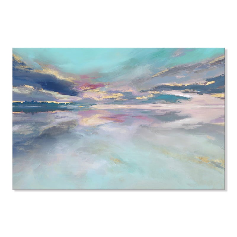 Goldfoilart Beach Abstract Wall Art Teal Green and Gold Decor Ocean Canvas Pictures Painting Framed Artwork for Living Room Bedroom Office Decorations 36x24 - Image 2