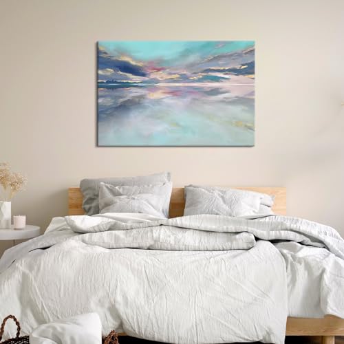 Goldfoilart Beach Abstract Wall Art Teal Green and Gold Decor Ocean Canvas Pictures Painting Framed Artwork for Living Room Bedroom Office Decorations 36x24 - Image 3