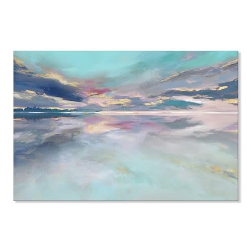 Goldfoilart Beach Abstract Wall Art Teal Green and Gold Decor Ocean Canvas Pictures Painting Framed Artwork for Living Room Bedroom Office Decorations 36x24 - Image 1
