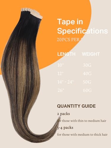 DOORES Tape in Hair Extensions Human Hair 50g 20pcs 18 Inch Balayage Natural Black to Chestnut Brown Remy Hair Extensions Tape in Straight Skin Weft Natural Hair Extensions - Image 4