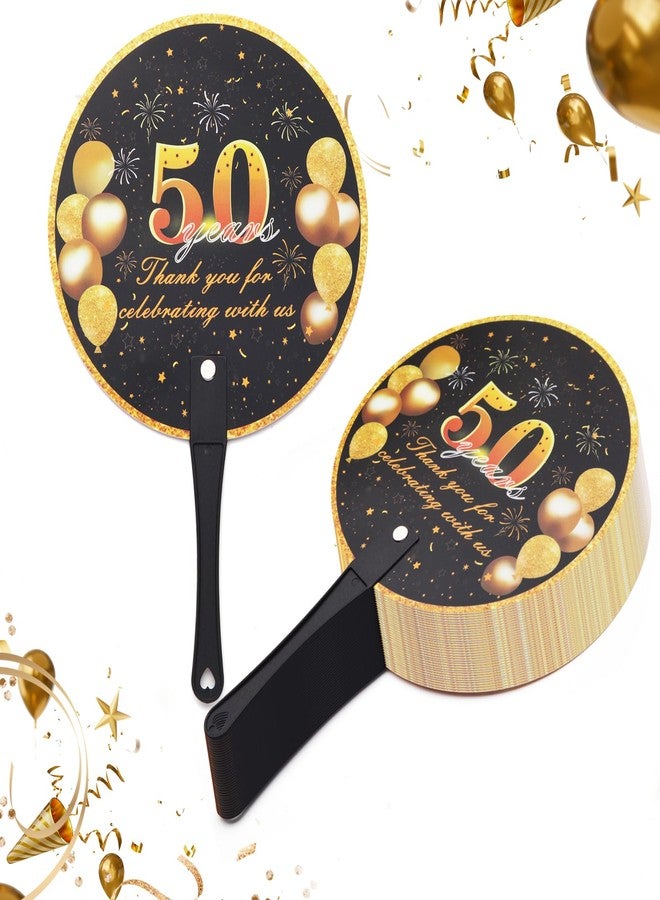 TYHBO 50 PCS Birthday Fans, Plastic Fans in Bulk, 50th Birthday Fans for Guests, Thank You for Celebrating with Us Birthday Favors Fan with Handle(50th Birthday) - Image 1