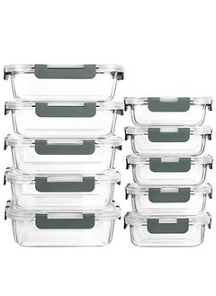 Jourvent 10-Pack Glass Meal Prep Containers, 1040+410ml (35+14oz) Airtight Food Storage with Lids, Microwave, Freezer & Dishwasher Safe, Grey  - Image 1