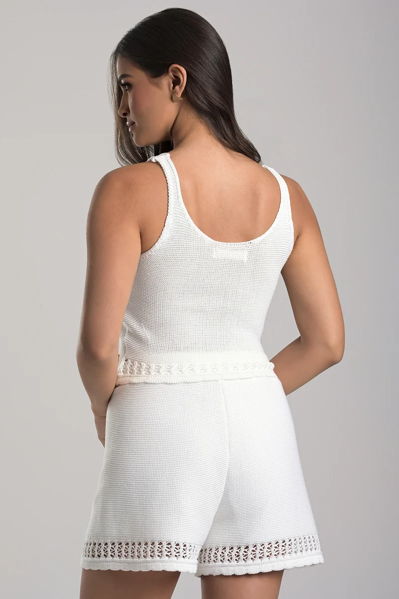 كارمن ستيفنز توب قصير محبوك أبيض