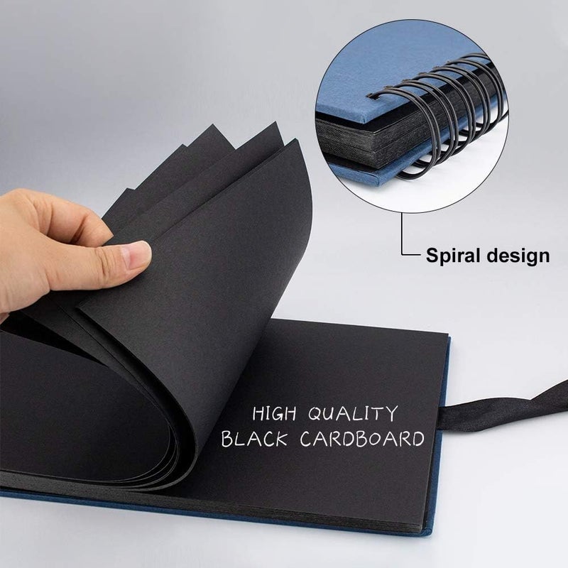 EVNEED Scrapbook Photo Album DIY Scrap Book Black Pages for Wedding Guest Book Anniversary Valentines Day Gifts with 15 Marker Paint Pens,80 Pages,Blue (40 Sheets) - Image 3