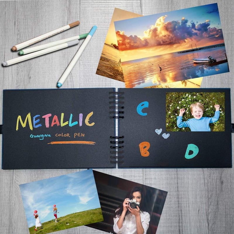EVNEED Scrapbook Photo Album DIY Scrap Book Black Pages for Wedding Guest Book Anniversary Valentines Day Gifts with 15 Marker Paint Pens,80 Pages,Blue (40 Sheets) - Image 5