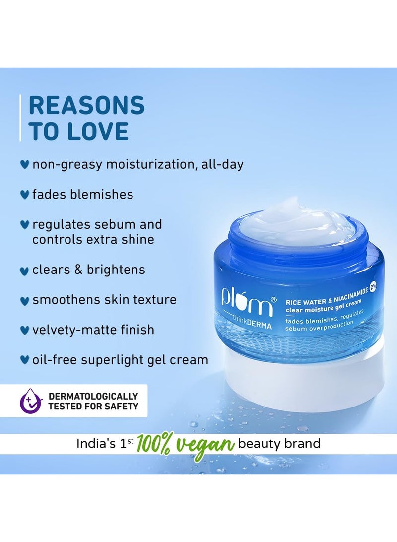 Plum 2% Niacinamide and Rice Water Oil-Free Gel Cream Moisturizer   Fades Blemishes and Dark Spots  Light Winter Moisturizing Cream  Dermatologically Tested All Skin Types 100% Vegan 50 g - Image 4