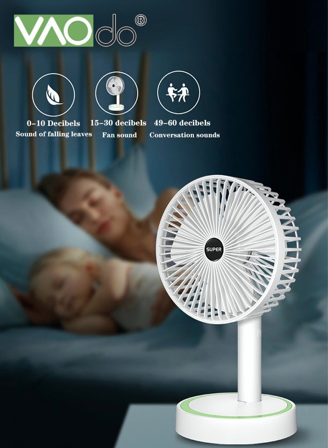 VAOdo 2 in 1 Desktop Fan with Removable Base, 3-Speed Portable Personal Table Fan, Strong Wind Low Noise, USB Rechargeable Mini Fan White - Image 5