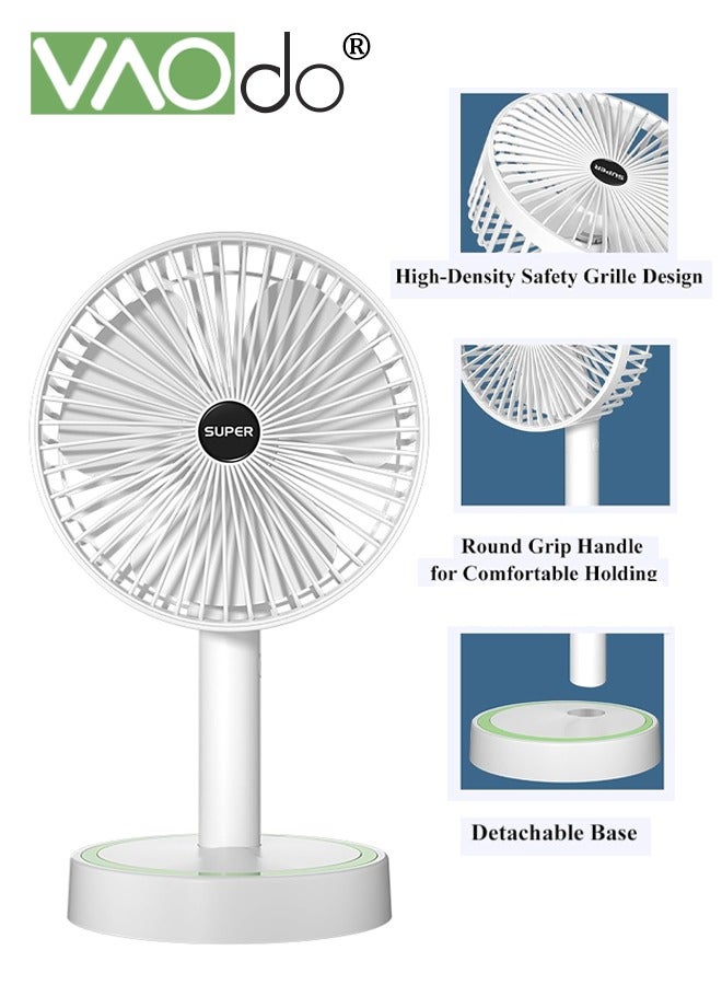 VAOdo 2 in 1 Desktop Fan with Removable Base, 3-Speed Portable Personal Table Fan, Strong Wind Low Noise, USB Rechargeable Mini Fan White - Image 1