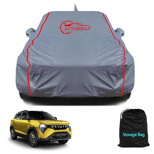 AUTOBIRSA Waterproof Car Body Cover Compatible with Mahindra Xuv 3xo with Mirror and Antenna Pocket, Triple Stitched (Heat Resistant US Grey with Red Piping) - Image 1