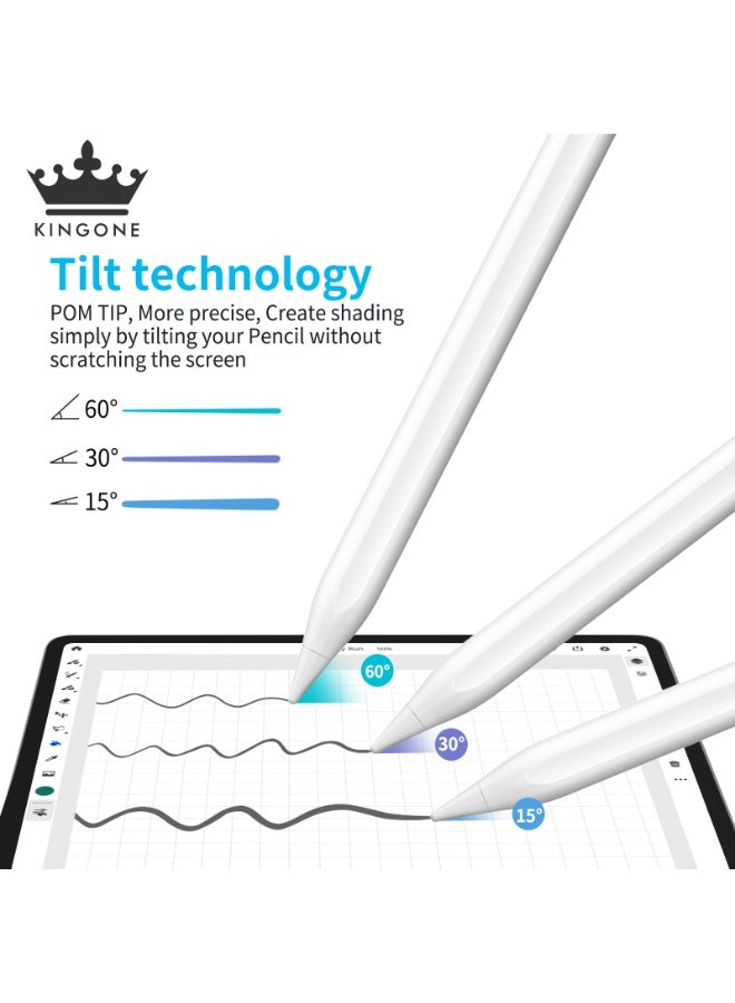 كينجوان قلم لمس مُحسّن، قلم آيباد، دقة وحساسية فائقة، خاصية رفض لمس راحة اليد، يمنع اللمس الخاطئ للتشغيل/الإيقاف، شاشة عرض الطاقة، حساسية الإمالة، امتصاص مغناطيسي لأجهزة آيباد 2018 والإصدارات الأحدث، لون أبيض - Image 5