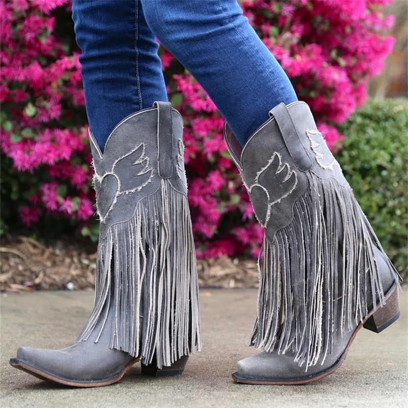 Dropshopping 2020 Tassel 40-43 Plus Size Pointed Toe Mid-Calf Mid Heel Women'S Boots - Image 5