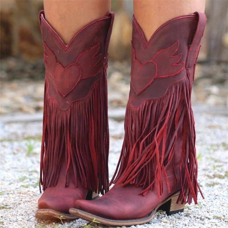 Dropshopping 2020 Tassel 40-43 Plus Size Pointed Toe Mid-Calf Mid Heel Women'S Boots - Image 4