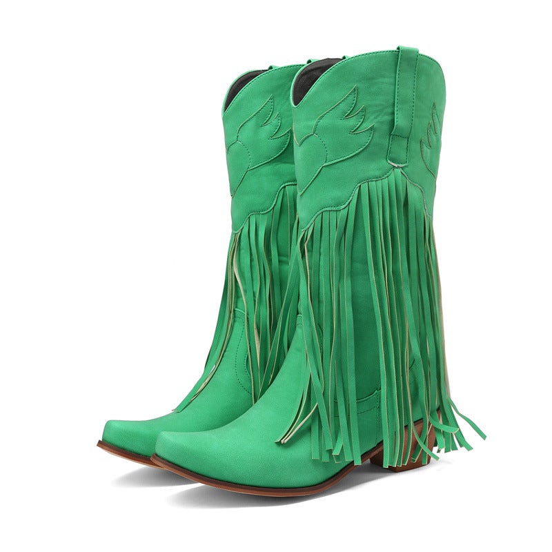 Dropshopping 2020 Tassel 40-43 Plus Size Pointed Toe Mid-Calf Mid Heel Women'S Boots - Image 1
