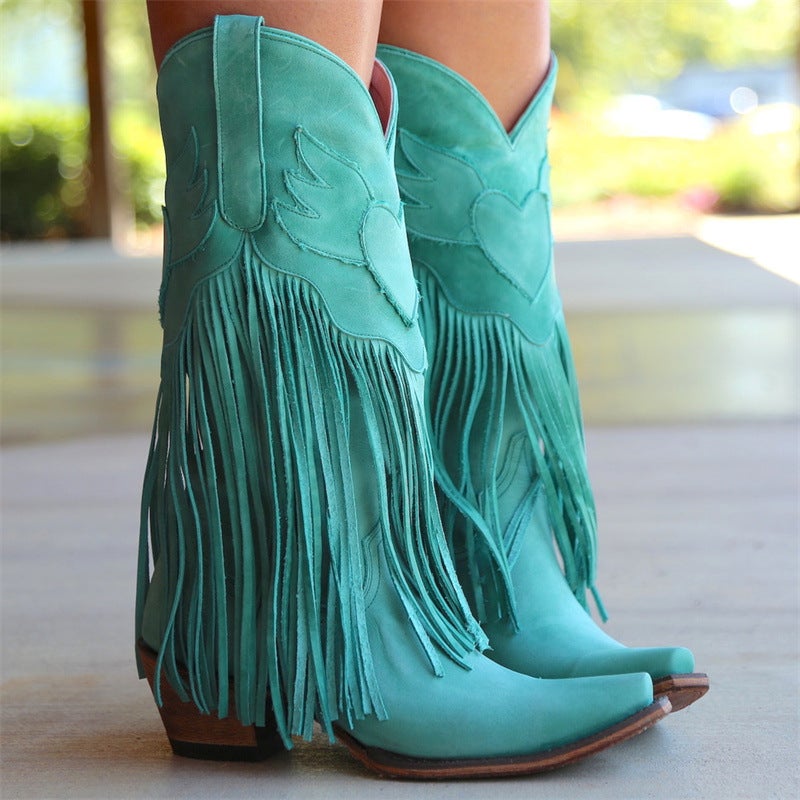 Dropshopping 2020 Tassel 40-43 Plus Size Pointed Toe Mid-Calf Mid Heel Women'S Boots - Image 3