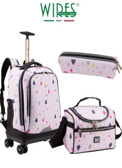 Wires 3 Piece Kids School Trolley Bag laptop compartment 4 Wheels With Lunch bag & Pencil Case  - Image 1