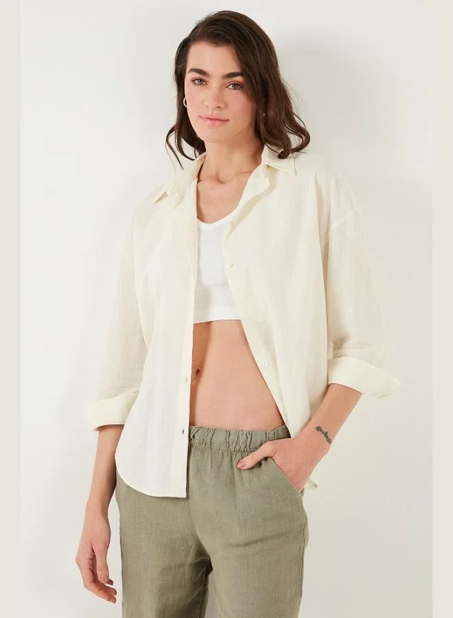 ليلا قميص نسائي قطني عادي بأكمام طويلة سادة