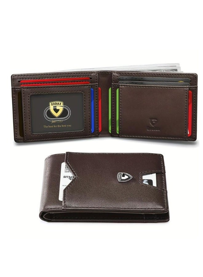 GSOIAX Mens Slim Wallet, Minimalist Thin Front Pocket Leather Credit Card Holder with RFID Blocking for Work Travel - Image 1