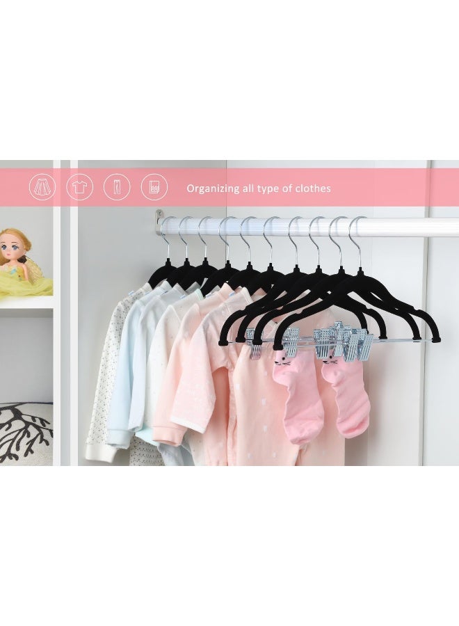 ManGotree 11.8'' Baby Velvet Hangers With Movable Clips, Non-Slip Kids Felt Hangers, Ultra-Thin Space-Saving Children'S Clothes Hangers For Skirts, Pants, Dresses, Shirts, Jackets (28 Pack, Black) - Image 2