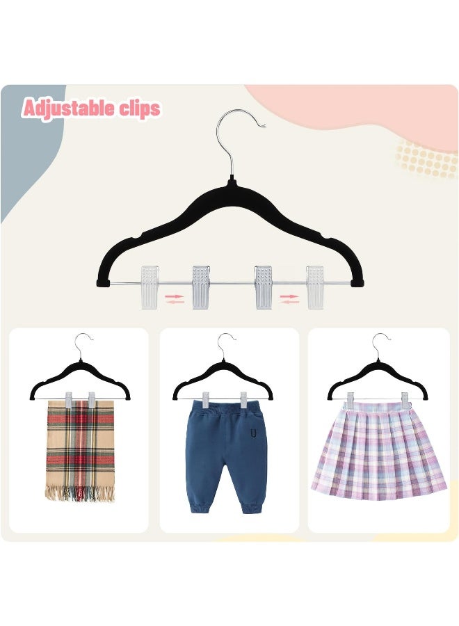 ManGotree 11.8'' Baby Velvet Hangers With Movable Clips, Non-Slip Kids Felt Hangers, Ultra-Thin Space-Saving Children'S Clothes Hangers For Skirts, Pants, Dresses, Shirts, Jackets (28 Pack, Black) - Image 4