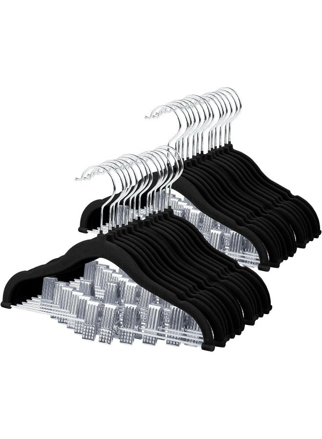 ManGotree 11.8'' Baby Velvet Hangers With Movable Clips, Non-Slip Kids Felt Hangers, Ultra-Thin Space-Saving Children'S Clothes Hangers For Skirts, Pants, Dresses, Shirts, Jackets (28 Pack, Black) - Image 1
