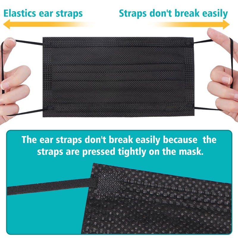 200 PCS Disposable Face Masks, Black Masks, 3 Ply Protection Disposable Face Masks - Image 2