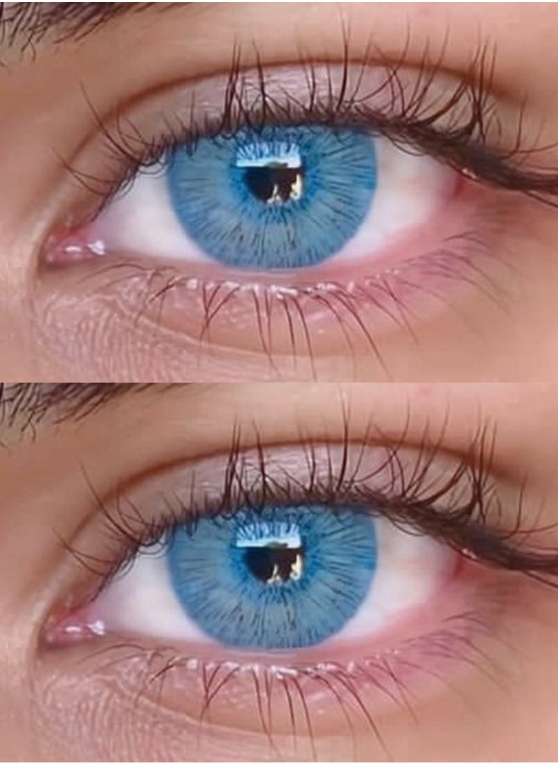 Unibling New York Blue Yearly Colored Contact Lenses, Unisex Cosmetic Contact Lenses, Enlargement Collection, Light Blue, With Case  - Image 1
