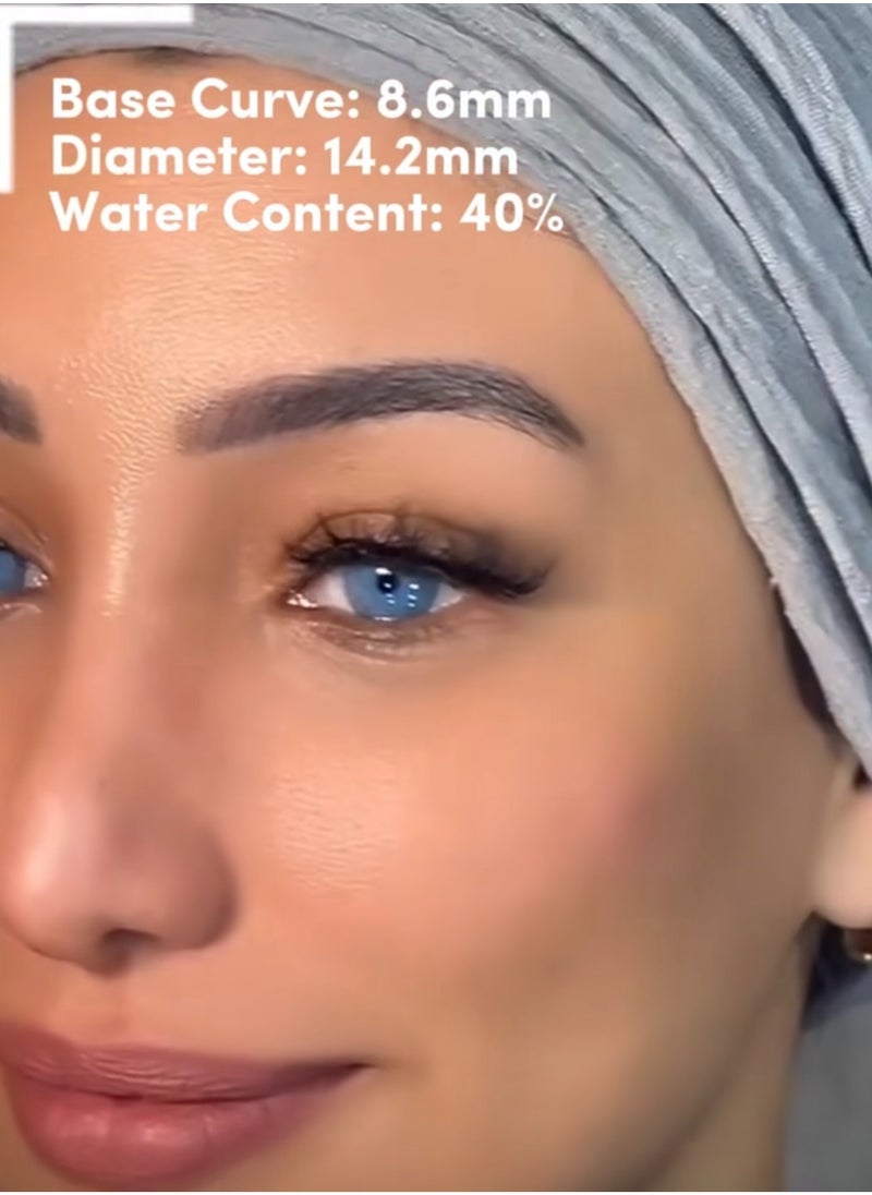 Unibling New York Blue Yearly Colored Contact Lenses, Unisex Cosmetic Contact Lenses, Enlargement Collection, Light Blue, With Case  - Image 2