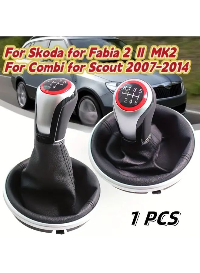 1pc 5 6 Speed Manual Gear Shift Knob For Skoda Fabia 2 II Mk2 Combi Scout 2007 2014 5 Gears Faux Leather Gaiter Boot Cover Ergonomic Design Durable Auto Parts Easy Installation Red Accent Button Vehicle Interior Upgrade Sleek Car Accessory Smooth Texture Finish - Image 1