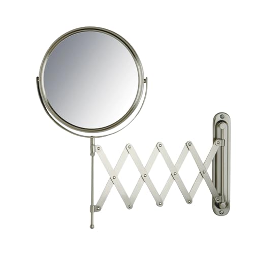 JERDON Two-Sided Wall-Mounted Makeup Mirror - Makeup Mirror with 7X Magnification & Extendable Arm - 8-inch Diameter Mirror with Nickel Finish Wall Mount - Model JP2027N - Image 1