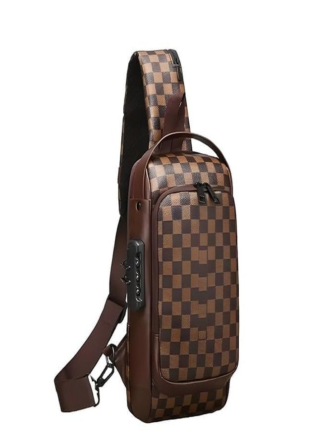 NANIAAY Checkered Anti-Theft Sling Bag with USB Charging Port | Water-Resistant Crossbody Chest Backpack with Password Lock for Men & Women - Image 4