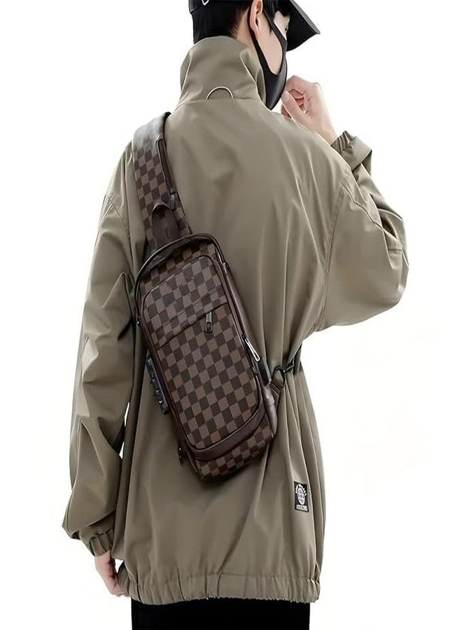 NANIAAY Checkered Anti-Theft Sling Bag with USB Charging Port | Water-Resistant Crossbody Chest Backpack with Password Lock for Men & Women - Image 3