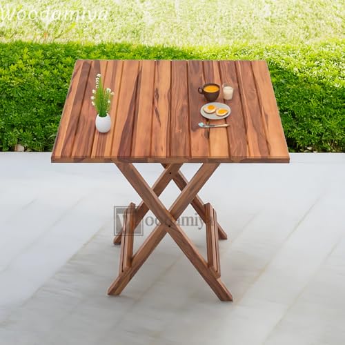 WOODAMIYA Compact Sheesham Wood Coffee Table, Square Shape Foldable Center Table for livingroom, Morden Center Piece Table, Breakfast - Lunch - Table, 22x22x24.5 Inch, Natural Finish - Image 1