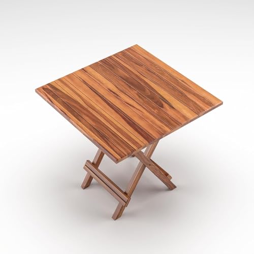 WOODAMIYA Compact Sheesham Wood Coffee Table, Square Shape Foldable Center Table for livingroom, Morden Center Piece Table, Breakfast - Lunch - Table, 22x22x24.5 Inch, Natural Finish - Image 2