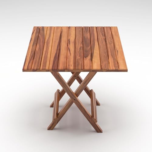 WOODAMIYA Compact Sheesham Wood Coffee Table, Square Shape Foldable Center Table for livingroom, Morden Center Piece Table, Breakfast - Lunch - Table, 22x22x24.5 Inch, Natural Finish - Image 3