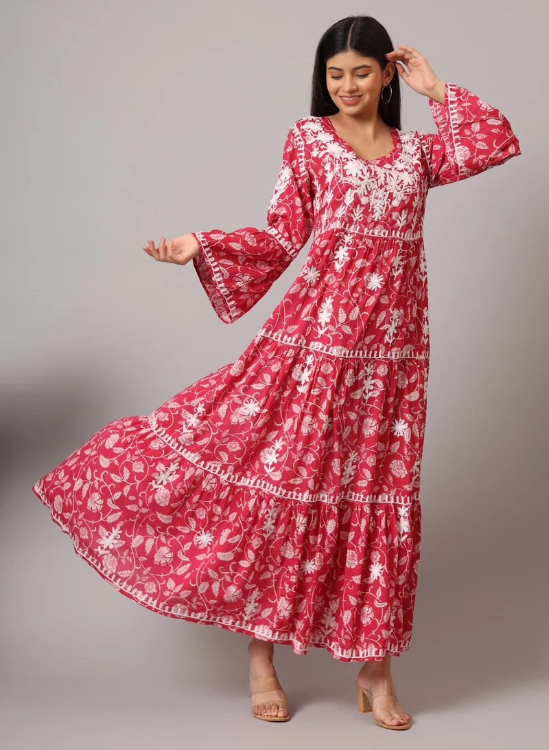 Alaya Hand Embroidered Chikankari A-Line Gathering Pattern Mulmul Cotton Jalabiya-AL3673