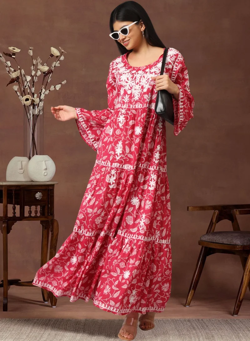 Alaya Hand Embroidered Chikankari A-Line Gathering Pattern Mulmul Cotton Jalabiya-AL3673