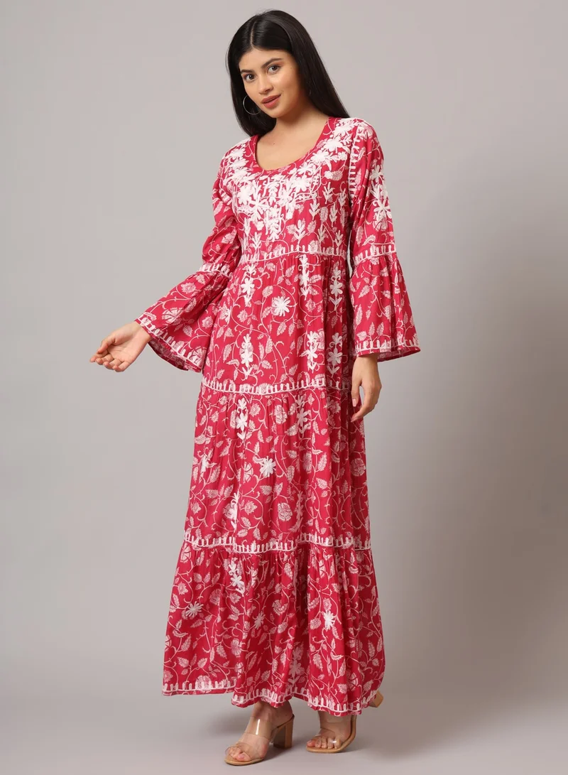 Alaya Hand Embroidered Chikankari A-Line Gathering Pattern Mulmul Cotton Jalabiya-AL3673