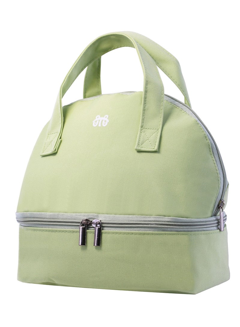 Green Insulated Lunch Bag Double Deck Simple Bento Cooler Bag Leakproof Lunch Tote Bag for Lunch Box for Women Men Adult Picnic Working Hiking Beach  - Image 1
