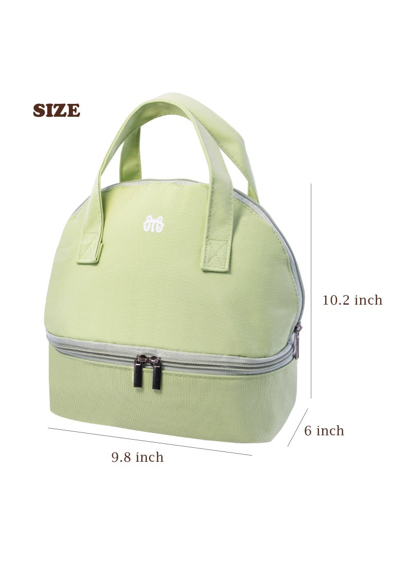 Green Insulated Lunch Bag Double Deck Simple Bento Cooler Bag Leakproof Lunch Tote Bag for Lunch Box for Women Men Adult Picnic Working Hiking Beach  - Image 5