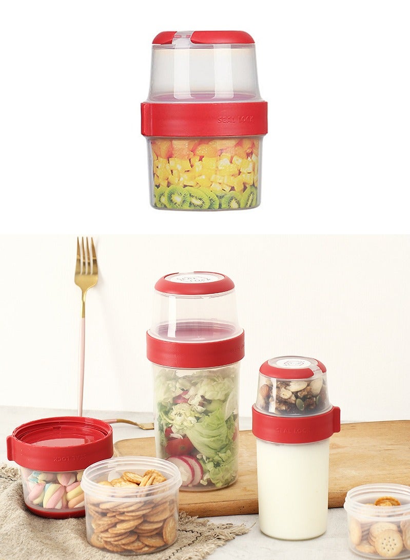 Vermaney Breakfast On The Go Cup Double Layer Leak-proof Cereal and Milk Container Portable Food Storage Container for Salad Yogurt Fruit and Nut, Microwave & Freezer Safe (310ml+360ml) - Image 1