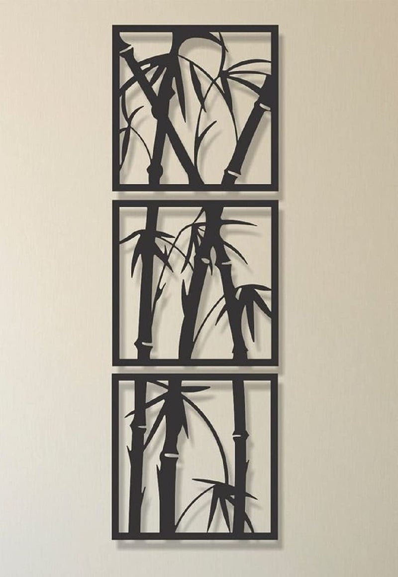 300Sparkles Set of 3 PCS Wall Decor Bamboo Nature Design Wall Frames Home Bedroom Living Room Wall Decoration Black Medium - Image 3