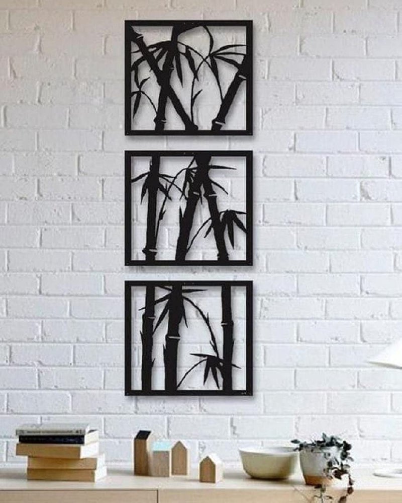 300Sparkles Set of 3 PCS Wall Decor Bamboo Nature Design Wall Frames Home Bedroom Living Room Wall Decoration Black Medium - Image 5