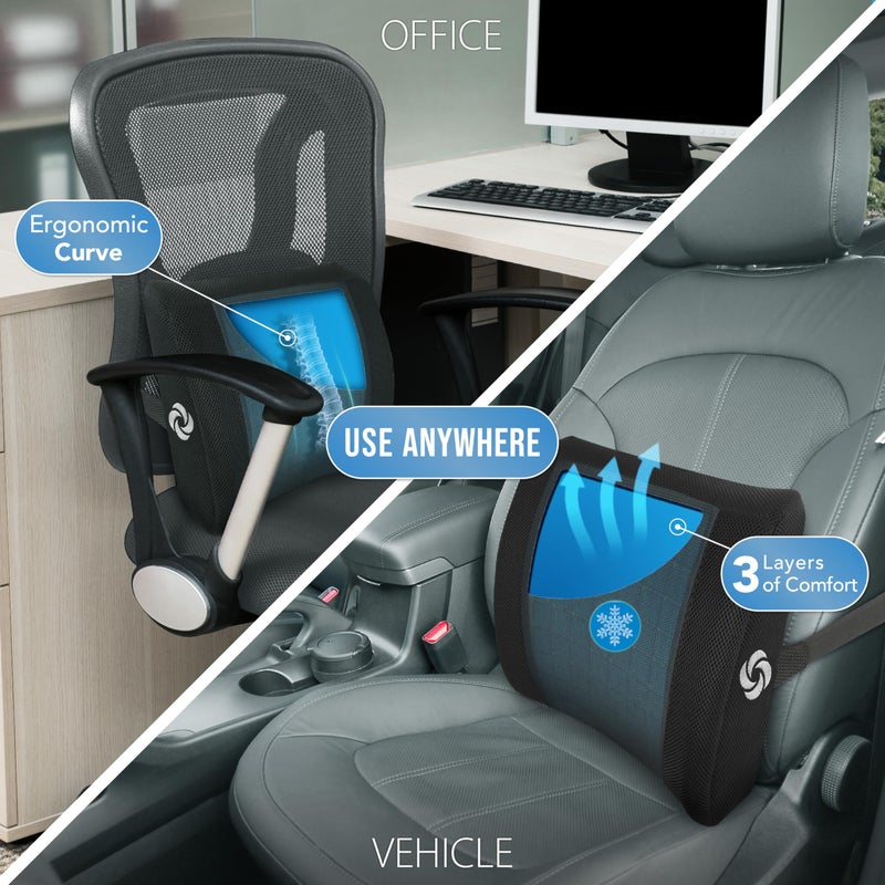 Samsonite سامسونايت، وسادة دعم أسفل الظهر من هلام التبريد لمقعد المكتب أو السيارة - عزز منطقة راحتك في أسفل الظهر، عالية الجودة - رغوة الذاكرة، وسادة مقعد عالمية، شبكة قابلة للتنفس، غطاء قابل للغسل - Image 2