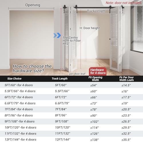 CCJH 8FT/96'' Bi-Folding Barn Door Hardware Sliding Track kit Heavy Duty for 4 Doors(No Wood Door，Hardwware Only) - Image 4