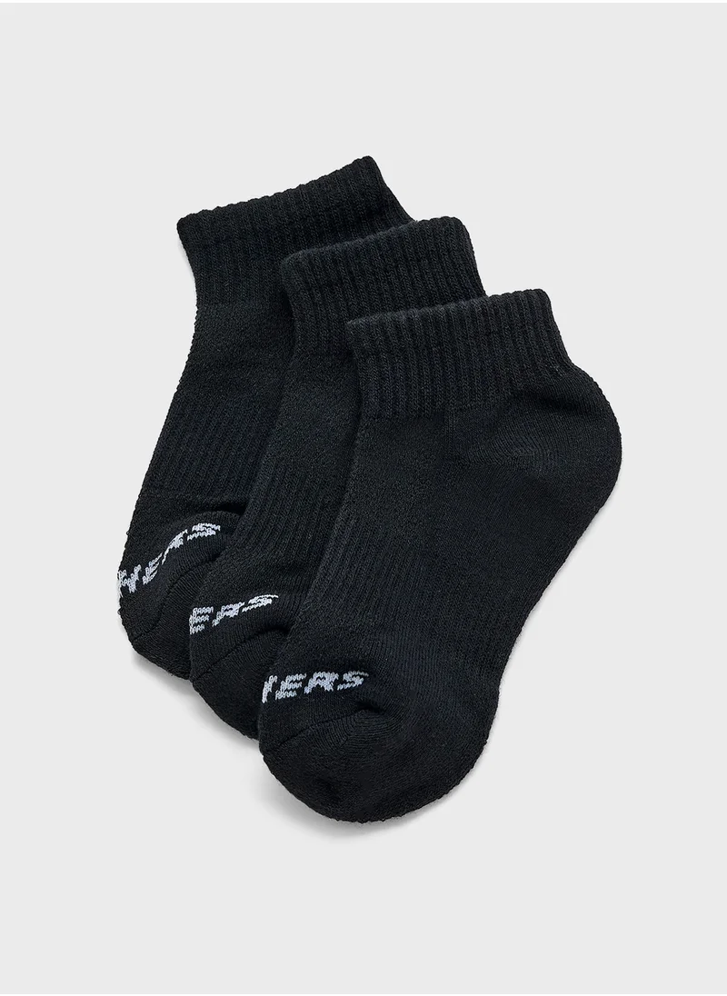 سكتشرز Kids 3 Pack Quarter Crew Socks