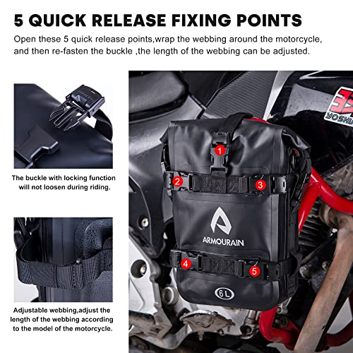 ARMOURAIN Motorcycle Bumpers Bag Waterproof 6L 8L 15L Motor Crash Bar Bag with Shoulder Strap Motorcycles Side Frame Bag Riding Tools Accessories6L Black - Image 3